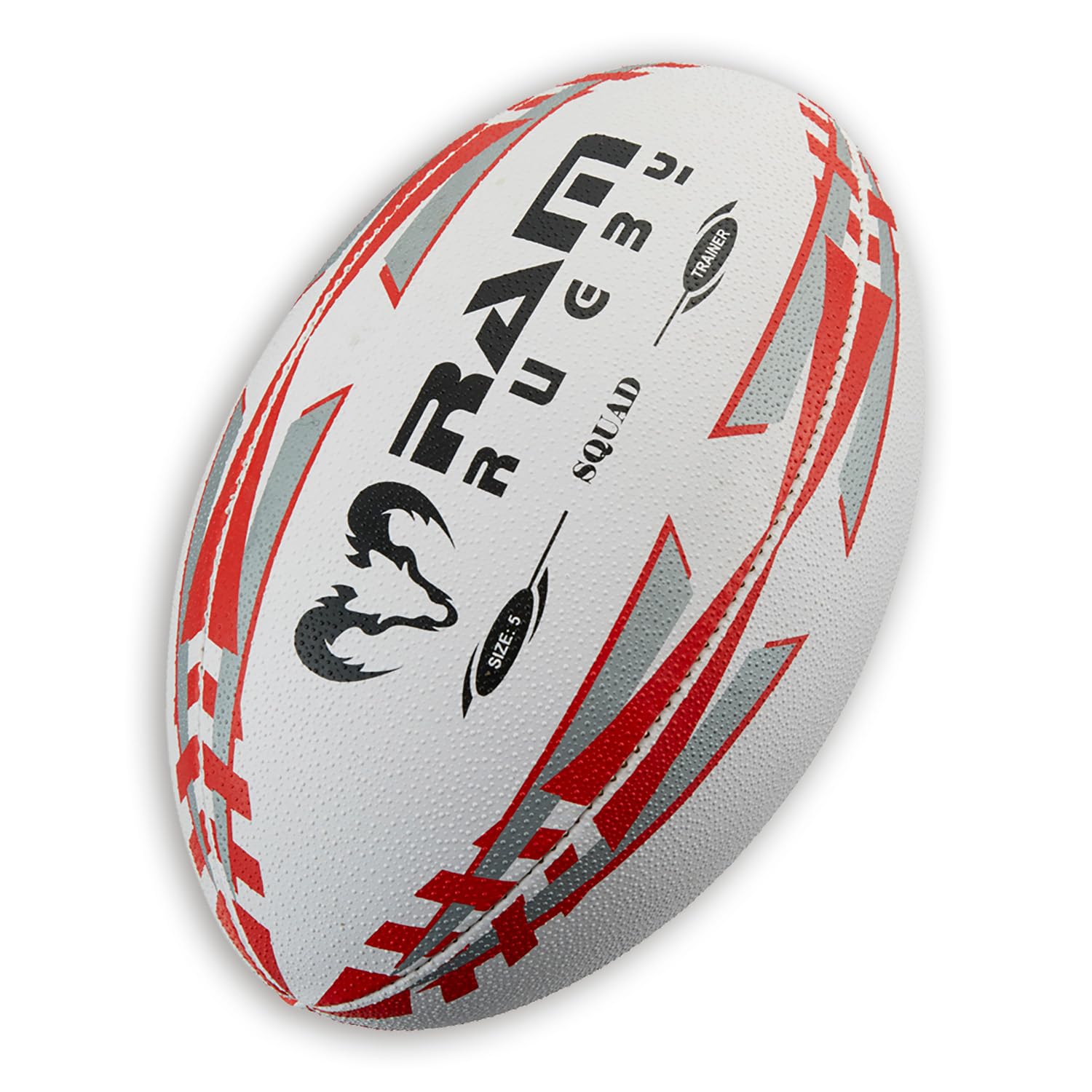 Ram Rugby Squad Trainer Rugby Ball (Size 5) Club Quality Rugby Training Ball. Hand stitched, 3 ply, 3-D Grip for ultimate Passing & Catching Control – Suitable for Adults, Kids & Children