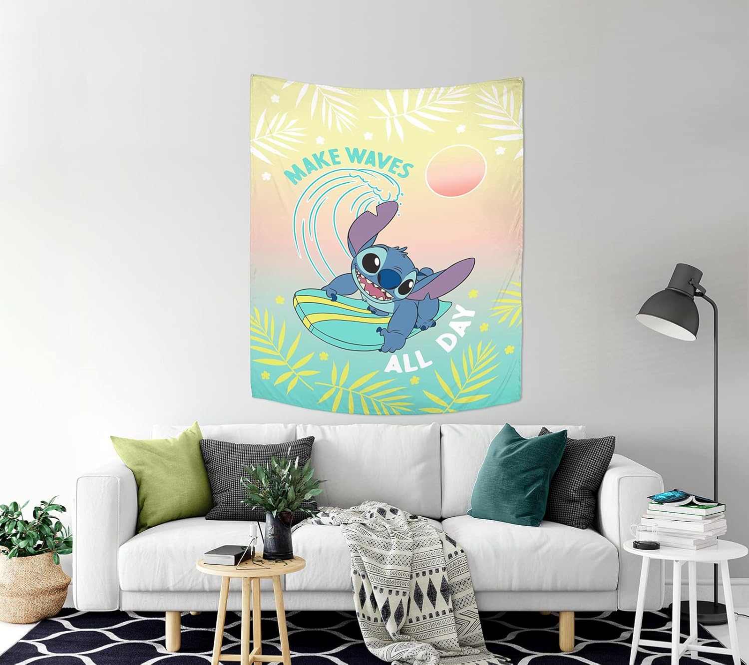 Tapestries - Jay Franco Disney Lilo & Stitch Make Waves All Day Tapestry – 50 x 60 Inch Wall Hanging – Kids Room Décor (Official Disney Product)