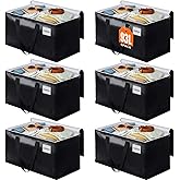 BlissTotes Collapsible Moving Bags - Heavy Duty Boxes with Zippers and Handles, Space Saving Packing Totes for Moving Supplies Storage (93L, 6-Pack, Black)