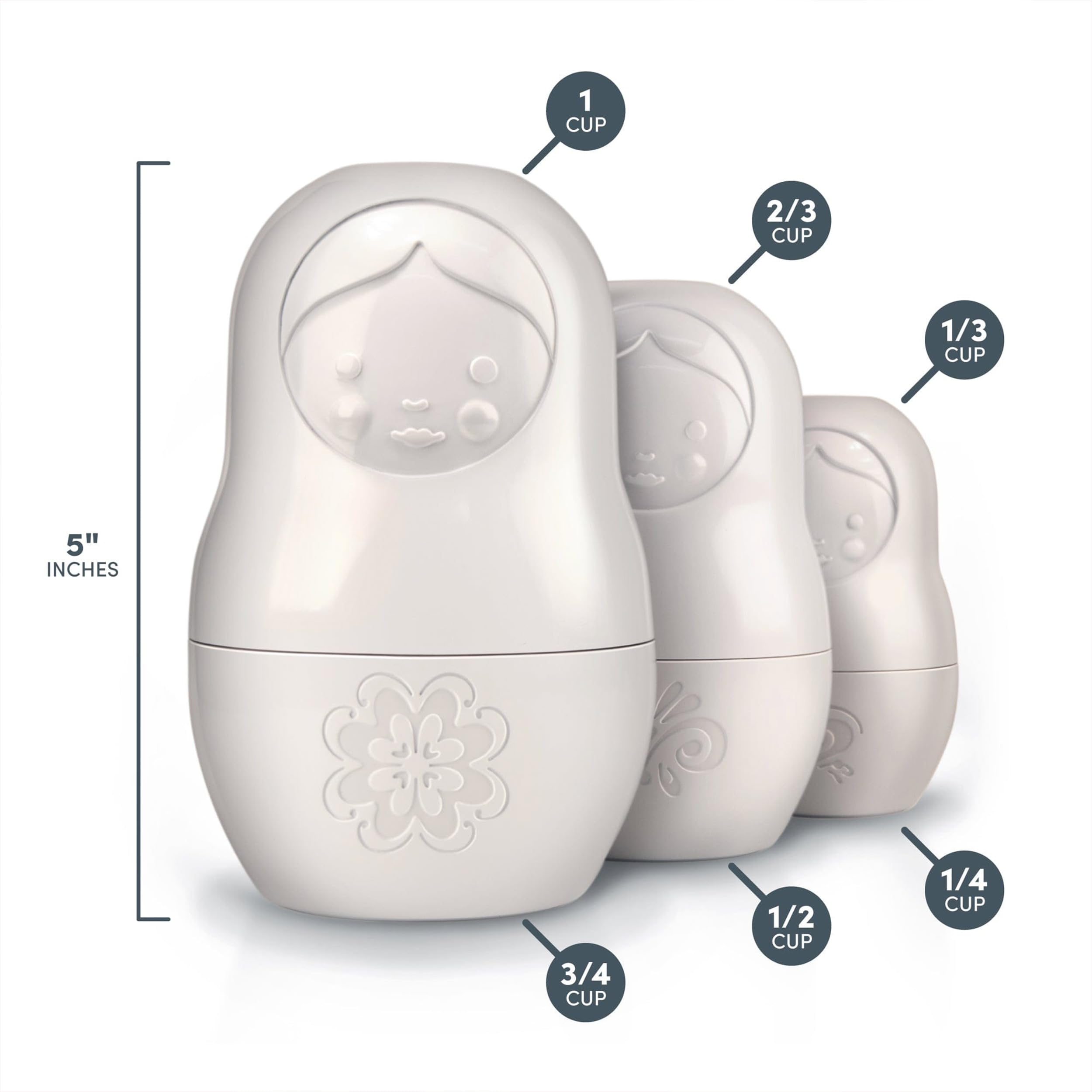 Genuine Fred M-CUPS Matryoshka Measuring Cups, Set of 6, Russian Doll Nesting Measuring Cups, White