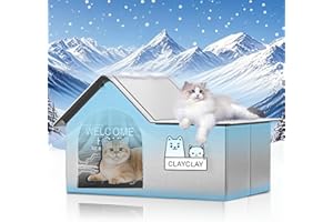 CLAYCLAY Pet Cooling House with Air Conditioning 10 Ice Packs, Weatherproof Cat Summer Shelter for Indoor Outdoor Cats with Removable Heating Pad Suit for All Seasons