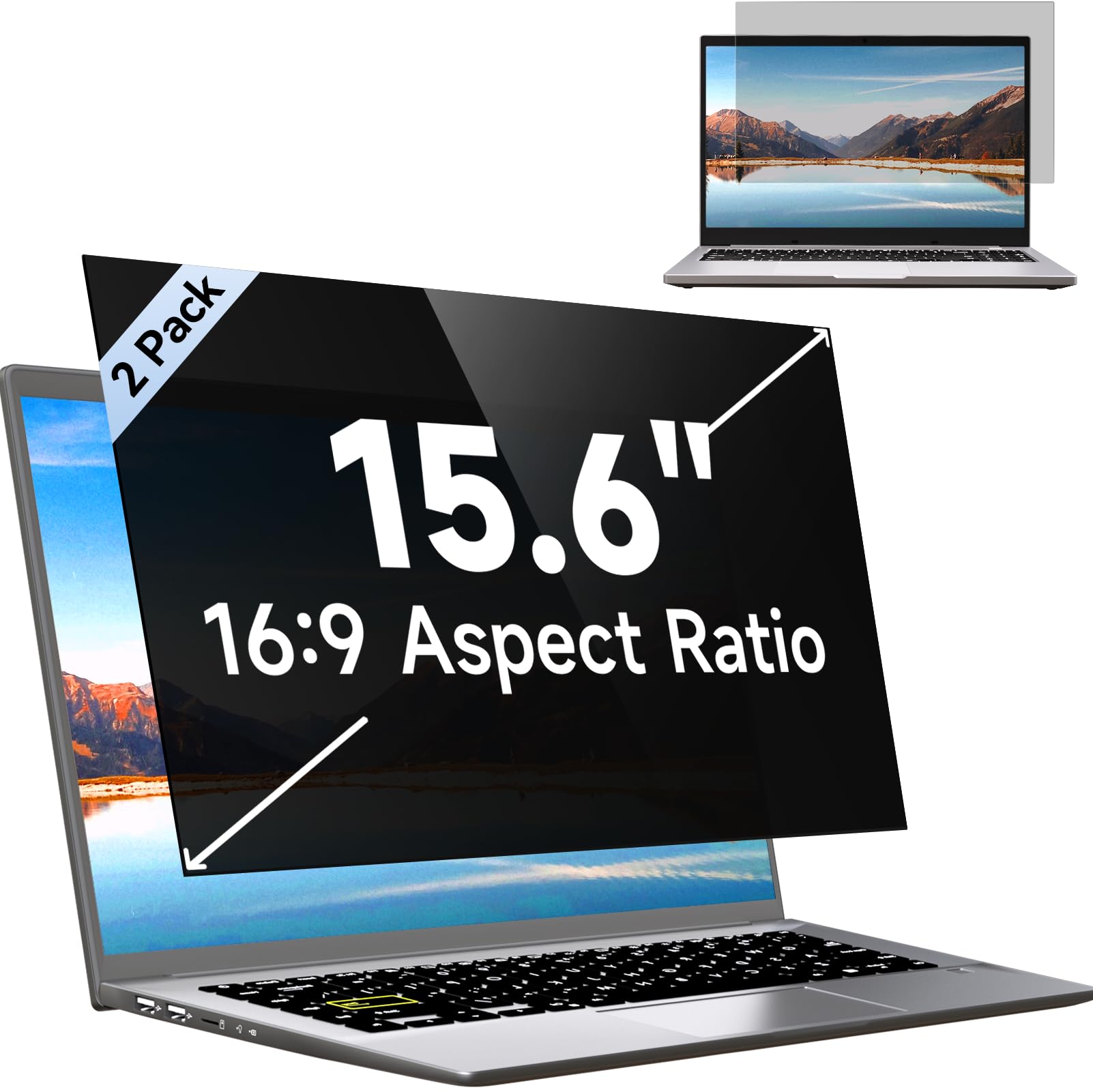 Photo 1 of [2 Pack] 15.6 Inch Laptop Privacy Screen for HP/ Dell/ Acer/ Samsung/Asus/ Lenovo/Toshiba, Removable 16:9 Aspect Privacy Filter Screen Protector for 15.6 Inch Laptop, Anti Glare Blue Light Laptop