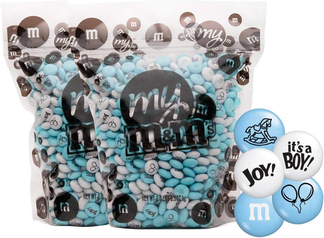 My M&M's Baby Boy Light Blue White Baby Shower Its a Boy 4lbs Milk Chocolate