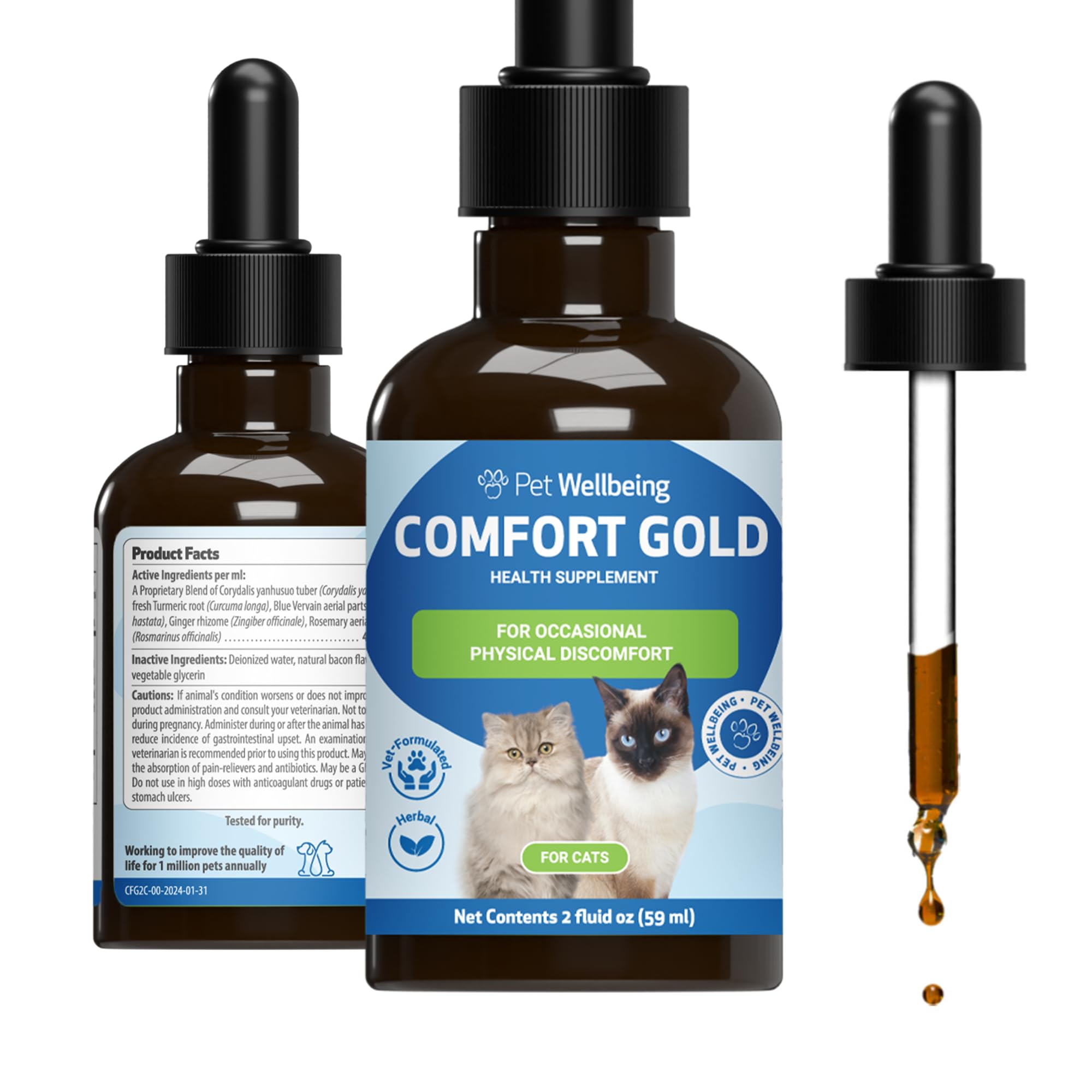 Pet Wellbeing Comfort Gold for Cats - Supports Feline Physical Comfort, Healthy Circulation, Corydalis, Turmeric - Veterinarian-Formulated Herbal Supplement 2 oz (59 ml)
