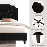Yaheetech 5ft King Bed Frame Upholstered Platform Velvet Headboard Black view 6