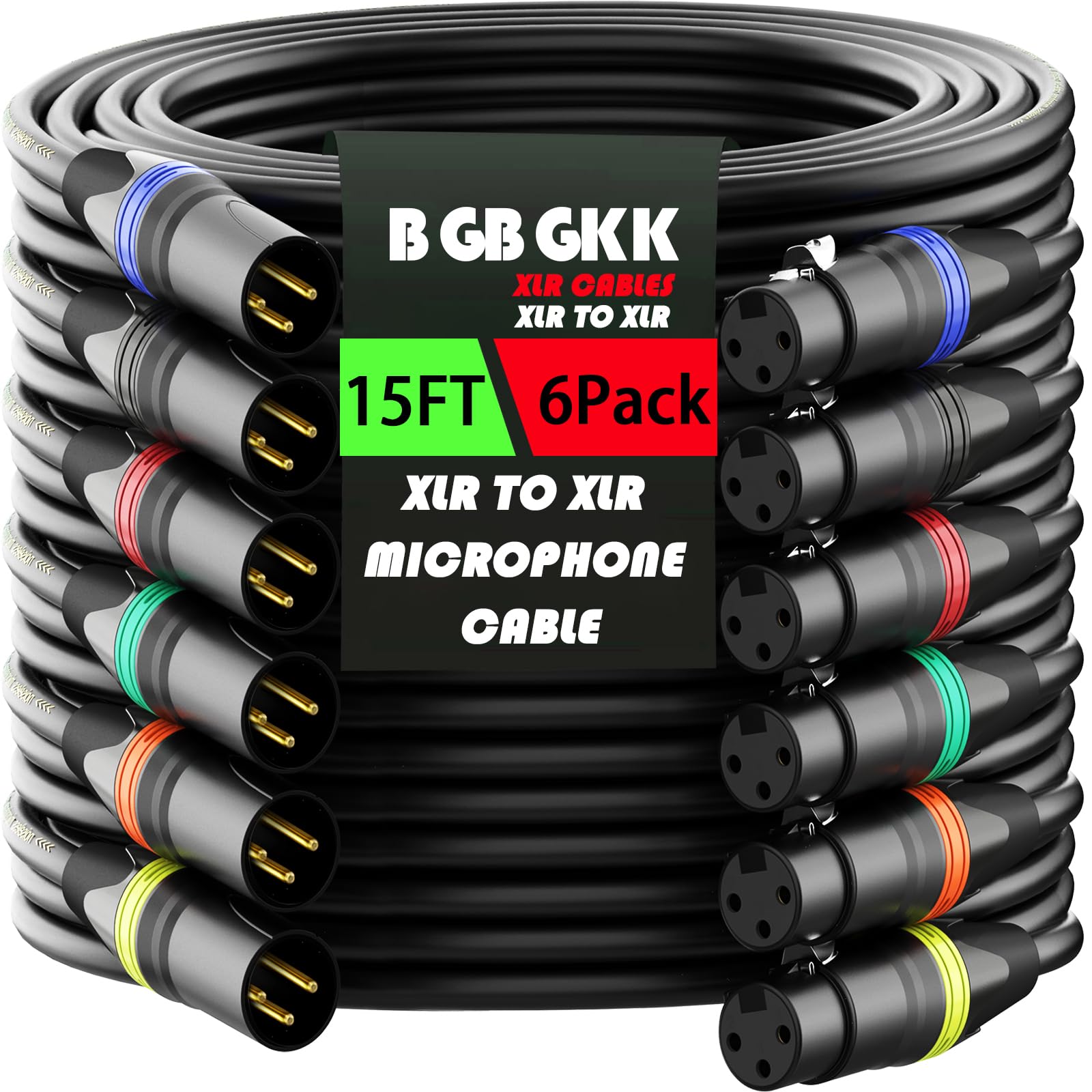 Photo 1 of BGBGKK XLR Cables 15ft 6 Pack, Professional XLR Microphone Cable Male to Female, Gold-Plated 3-pin XLR Speaker Cable Balanced Mic Cable, XLR to XLR Cord, Multicolor