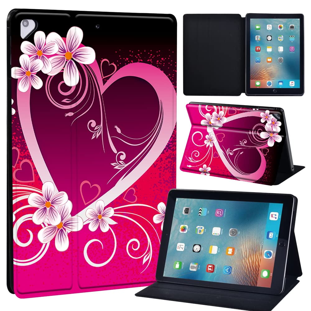 Initial Letter Leather slim lightweight Stand Cover Case for Apple New iPad 9.7 2018 2017(6th Gen, 5th Gen)/iPad Air 2/iPad Air/iPad Pro 9.7 Tablet with Auto Wake/Sleep (love heart)