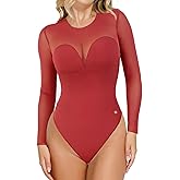 Popilush Long Sleeve Body Suits Womens Tummy Control Mesh Shapewear Corset Bodysuit Sheer Going Out Tops Fall Outfits