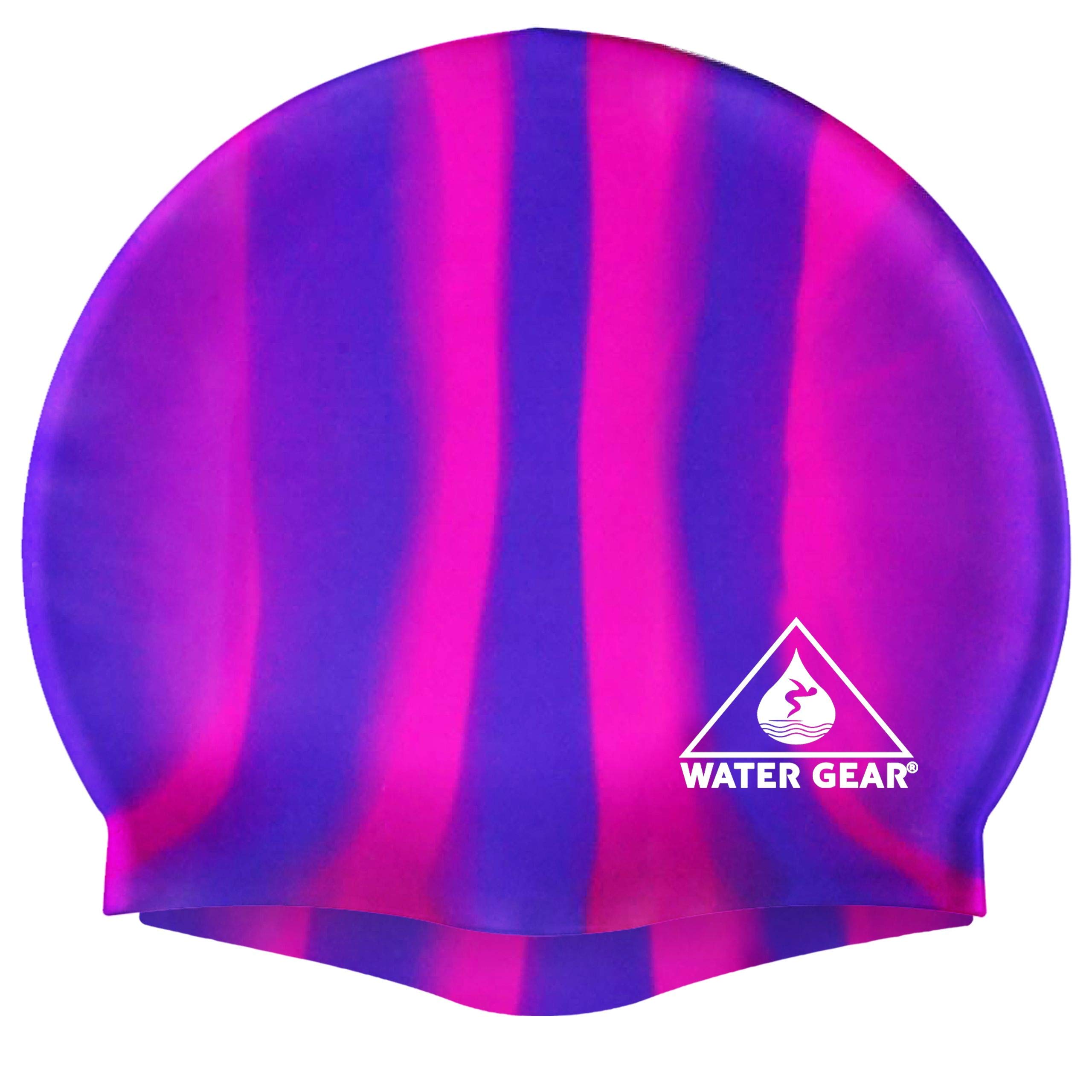 Water Gear Jazz Silicone Swim Cap Blue/Pink Candy Stripe