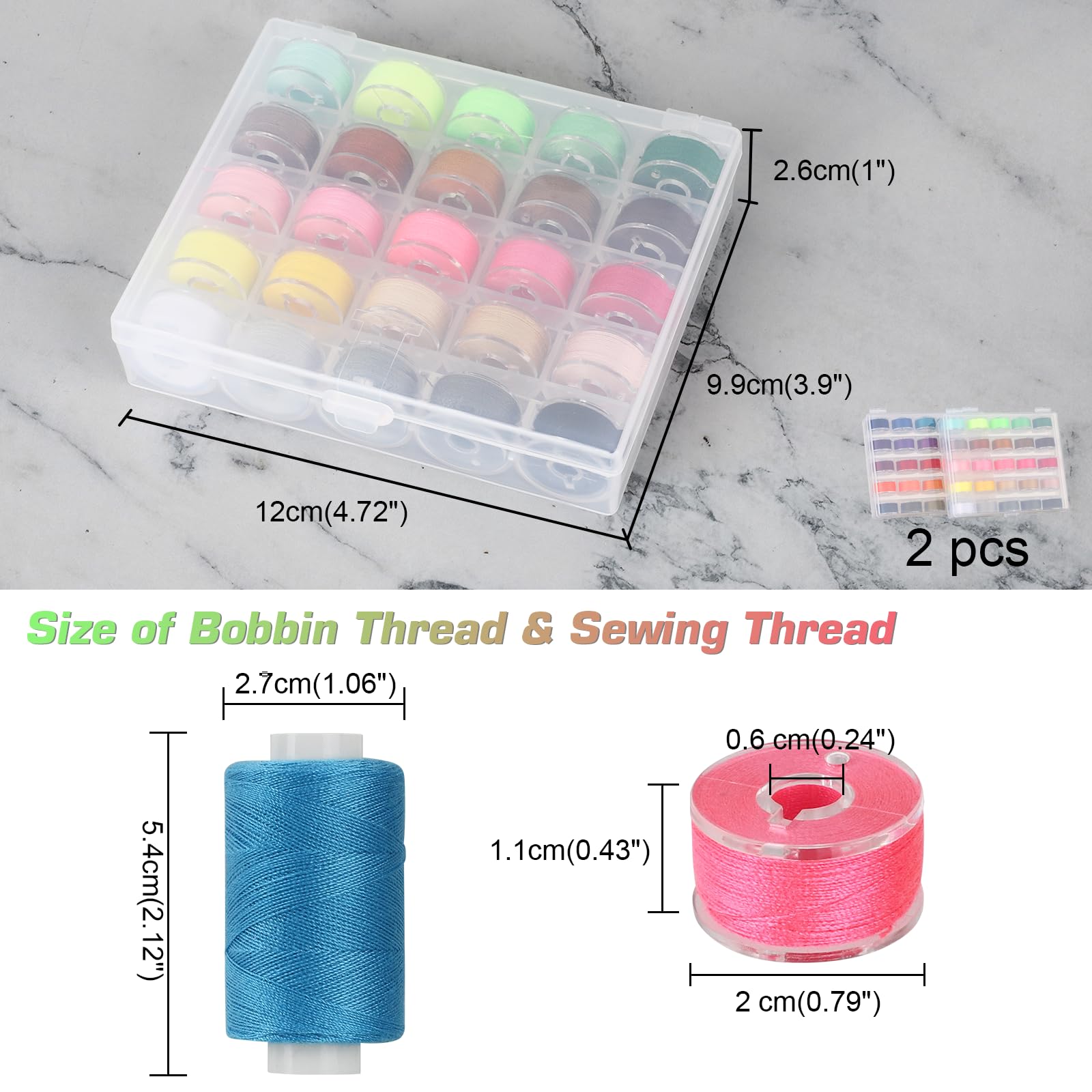 Blibly 100pcs Bobbins Sewing Threads Kit, 500 Yard Polyester Threads, Prewound Bobbins with Case, 50 Colors