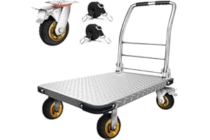 OYOEST Platform Truck Flatbed Cart Heavy Duty Steel Foldable Push Cart Dolly with 2000Lbs Capacity and Bungee Cords,36 x 24 Large Flatbed Platform Cart with Brake and 6" 360 Degree Swivel Wheels for Moving