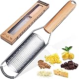 Stainless Steel Cheese Grater with Natural Wood Handle for Parmesan Cheese Lemon, Ginger, Cheese, Nutmeg, Potato, Chocolate a