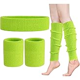 Leg Warmers for Women 80s Headband Wristbands Neon Leg Warmers Set for Sport Yoga - 80s Workout Clothes 90s Outfit for Women