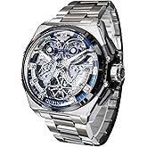 OUPINKE Watch for Men Automatic Wristwatch 3D Dial with 5ATM Waterproof Luminous Calendar Skeleton Watches-Sapphire Crystal Tungsten Steel Strap