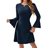 HomRain Women's Casual Knit Dress Fall Dresses Long Sleeve Dress A-Line Dresses for Women Crewneck Sweater Dress