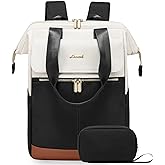 LOVEVOOK Laptop Backpack for Women, 15.6 Inch Work Laptop Bag with USB Port, Fashion Teacher Nurse Backpack Purse, Waterproof Travel Computer Backpack with Organizer Bag, 2PCS, Beige-Black