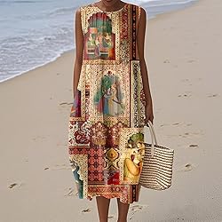 Womens Boho Dresses Summer Fall Cotton Linen Midi