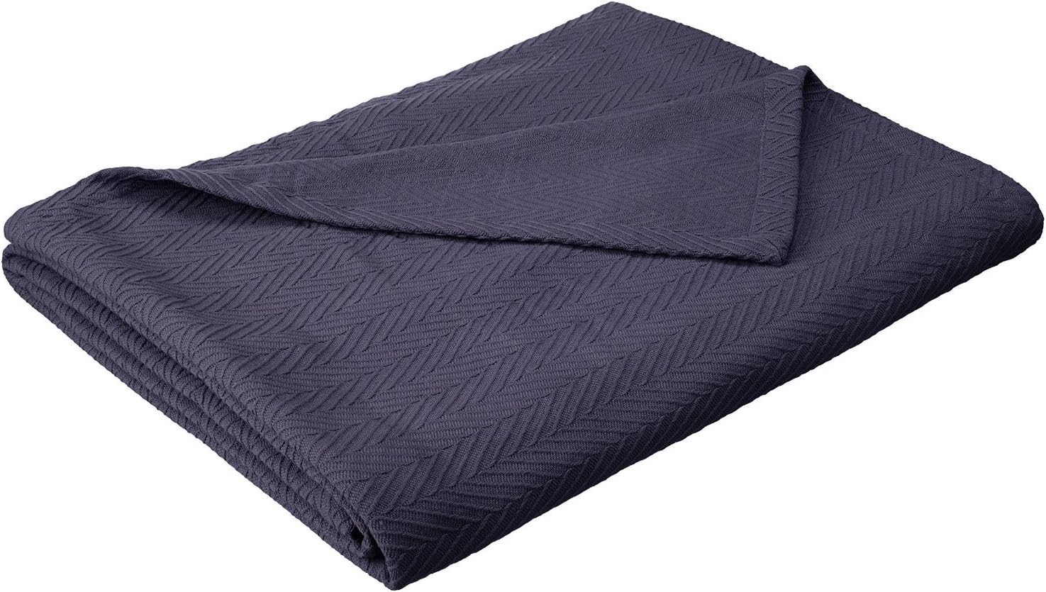 SUPERIOR 100% Cotton Thermal Blanket, Soft and Breathable Cotton for All Seasons, Bed Blanket and Oversized Throw Blanket with Metro Herringbone Weave Pattern - King Size, Navy Blue