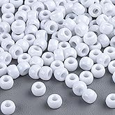 1000+ Pcs Pony Beads - Sukh White Pony Beads Bulk 6x9 mm Hair Beads Plastic Acrylic Braid Bead with Holes for Hair Braiding DIY Crafts Necklace Key Chains