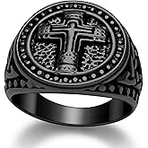 Hoyazvet Christian Cross Rings for Men - Stainless Steel Jesus Jewelry with Celtic Knot Sides (Gold/Black/Silver) - Catholic Religious Gift, Size 7-13