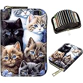 DIGTIALL Cute Cat Credit Card Holder for Women with Zipper Small Credit Card Wallet PU Leather RFID Blocking Wallet Card Organizer Wallets Accordion Wallets Gift for Women or Men