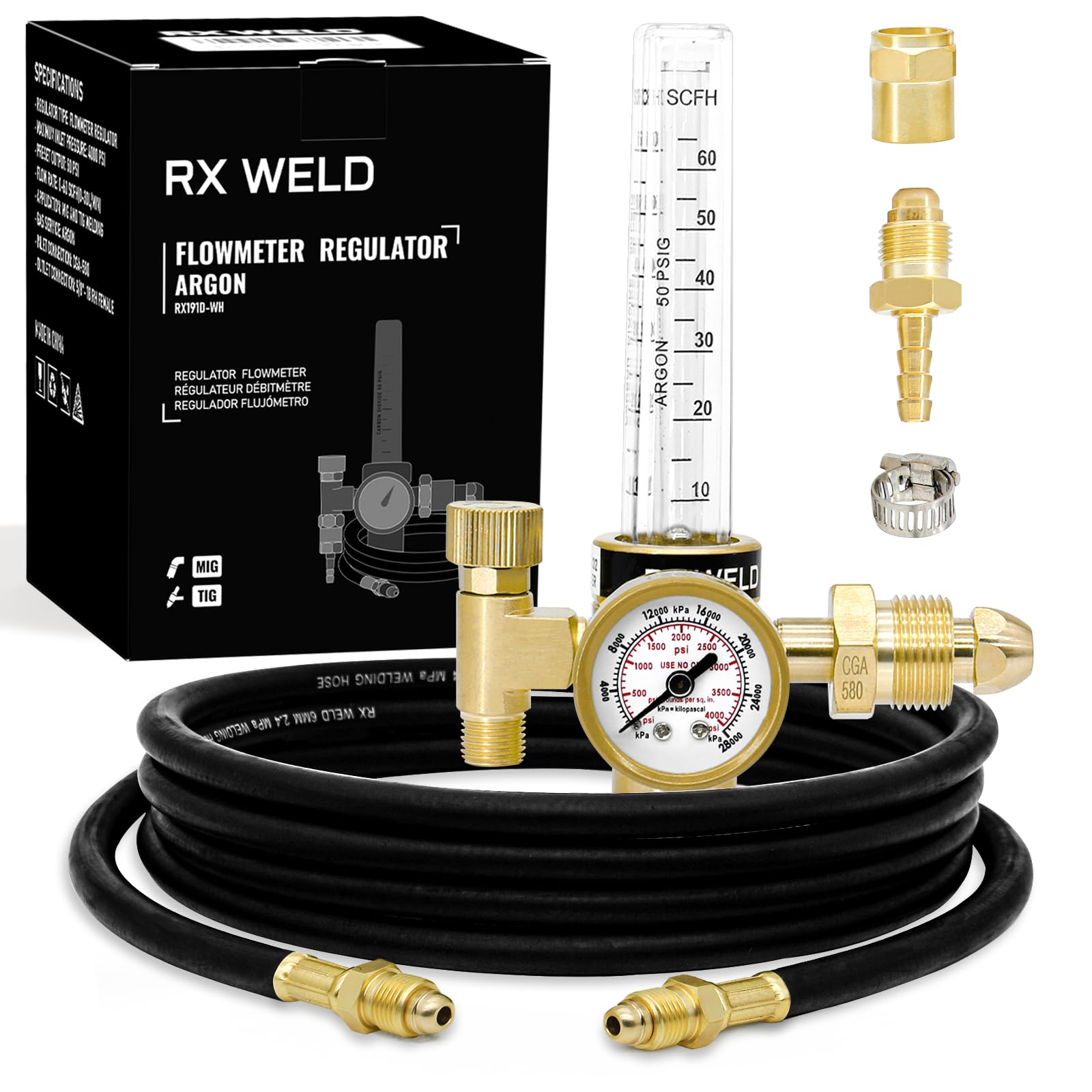 Photo 1 of RX WELD Argon Regulator Flowmeter Gas Gauge for Mig Tig Weld with Gas Welding Hose