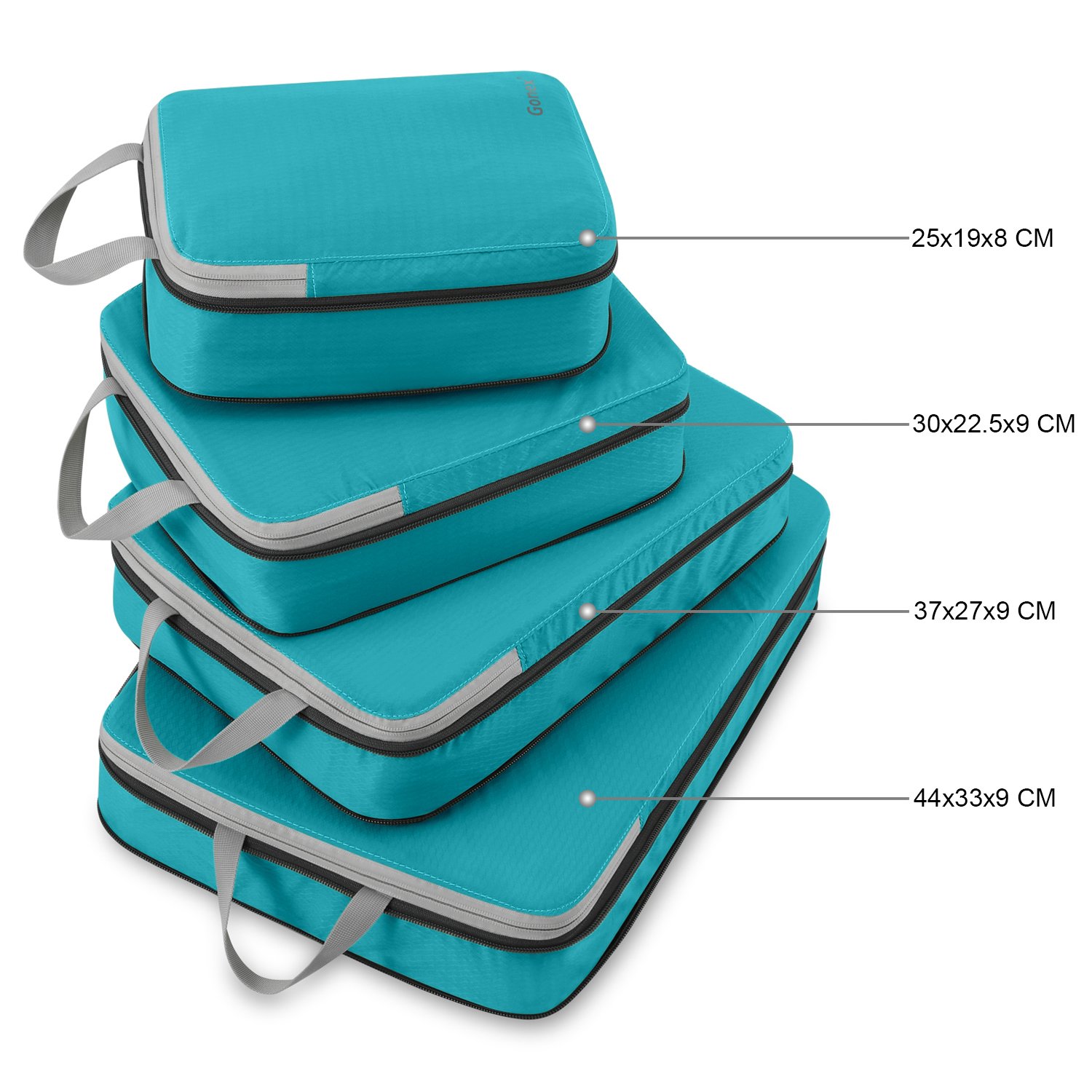 Compression Packing Cubes 3/4er Set, Gonex Kleidertaschen 4-teilig Verpackungswürfel, Kleidertaschen Set, Kofferorganizer Reise Würfel, Blau(4er) 3