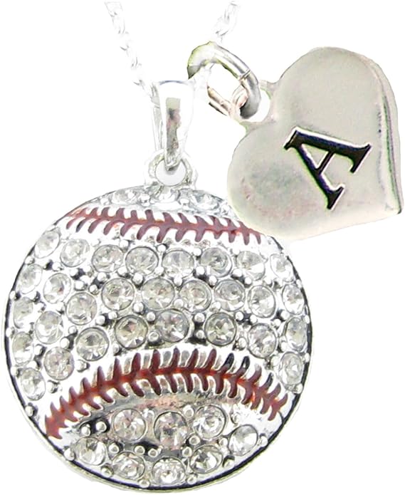 Amazon.com: Custom Crystal Baseball Silver Chain Necklace Choose Initial Charm All 26 Available 