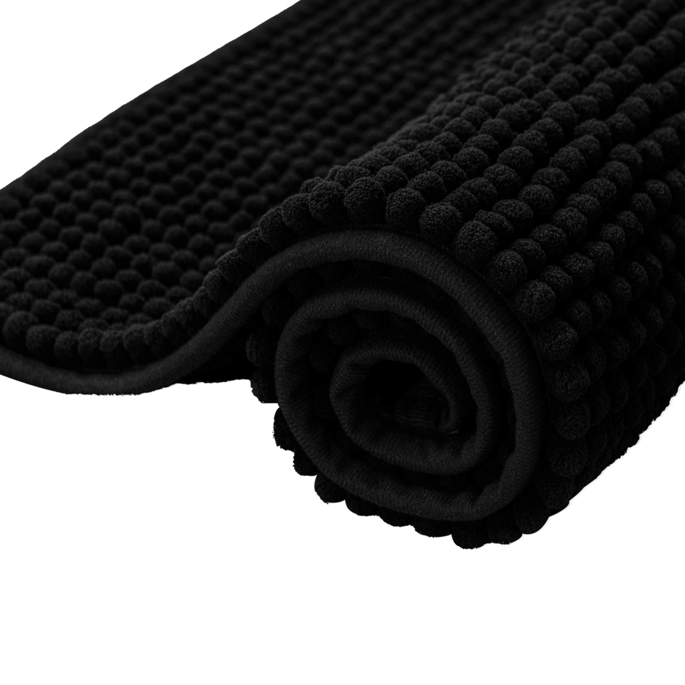 subrtex Non-Slip Bath Mat Chenille Bathroom Mat Absorbent Shower Rug Soft Doormat Washable (40×60cm, Black)