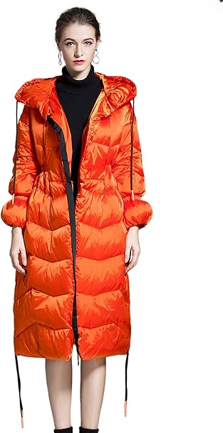 Santimon Daunenmantel Frau Langer Mantel Mit Kapuze Damen Winter Warm Lose Daunenjacke Schwarz Orange Amazon De Bekleidung