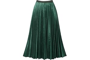 THHGPO Women's Pleated Skirts High Elastic Waist A-Line Swing Skirt Midi Length