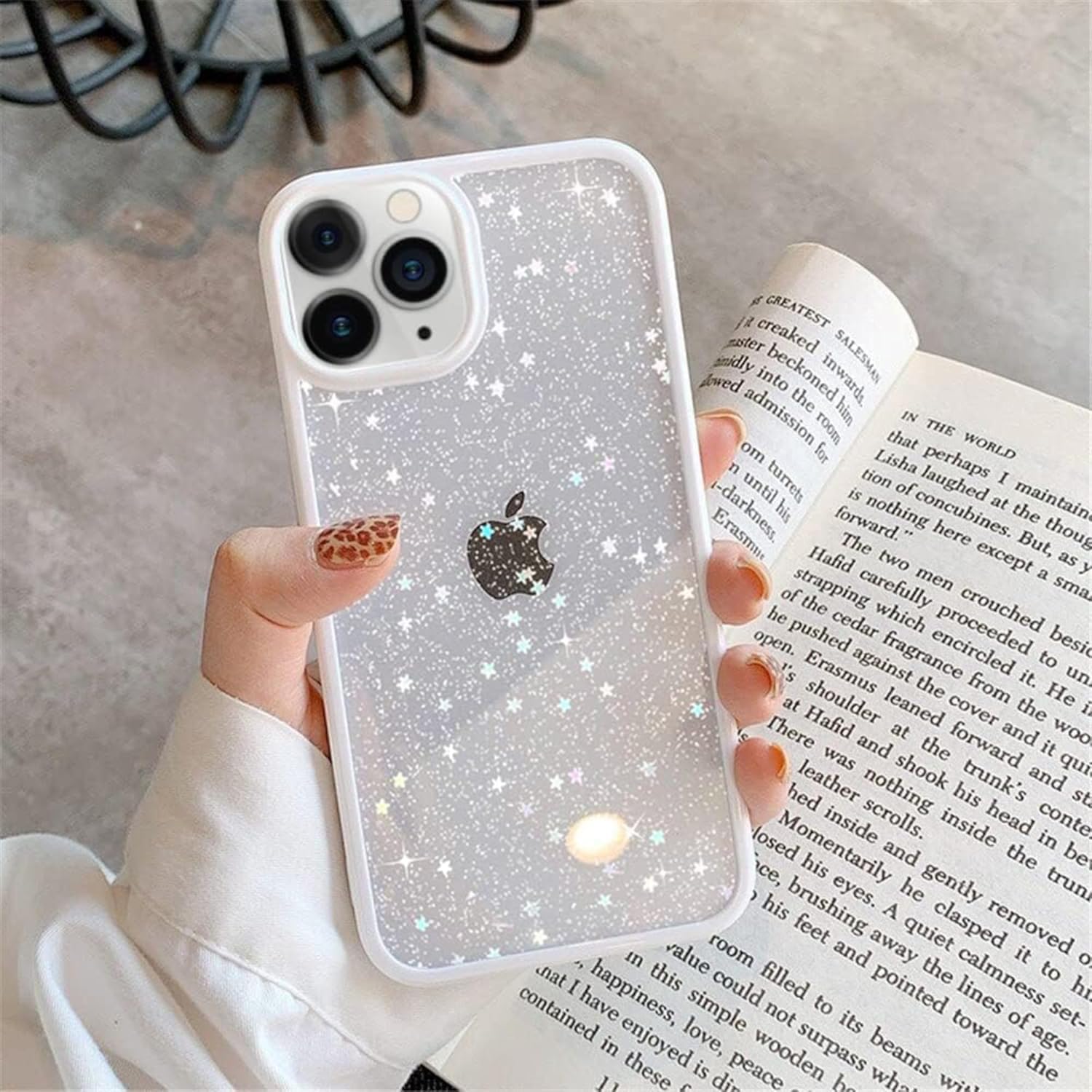 EKAM TPU Back Case for iPhone 16 Pro - Glitter Translucent Sparkly Bling Design for Girls Women Liquid Silicone, Anti-scratch Shockproof Protective Cases for iPhone 16 Pro -6.3 Inch (White)