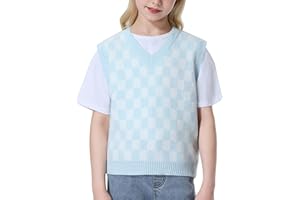 Mebius Girl's Cute Preppy Sweater Vest Sleeveless V Neck Knit Casual School Plaid Checkered Strawberry Cropped Top