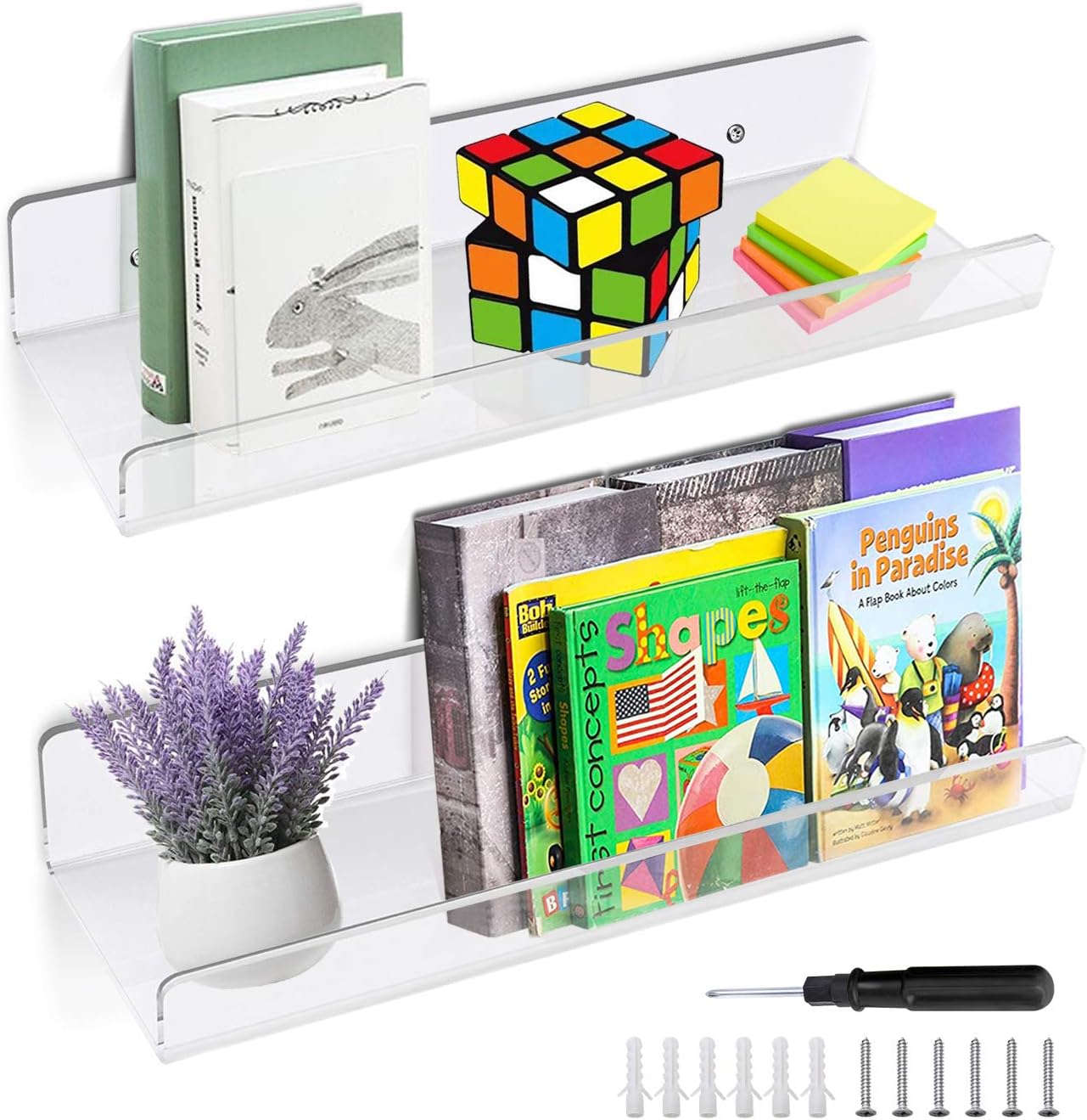 2 pcs Acrylic Invisible Bookshelf, Clear Acrylic Floating Wall Shelves