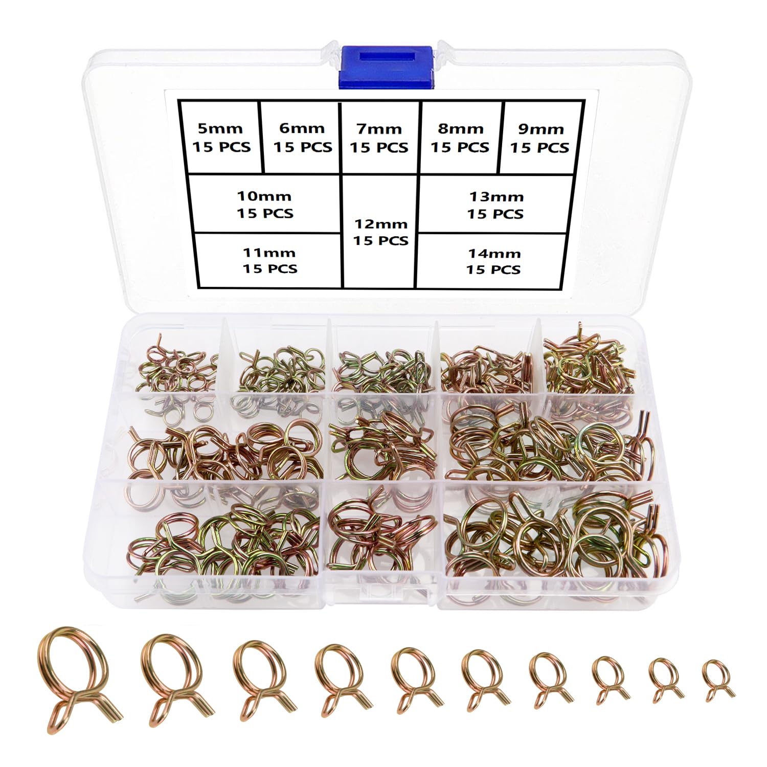 YIXISI 150 PCS 5-14mm Fuel Hose Spring Clamps, HARDWARE CLAMPS VISE, Golden, for Motorcycle Scooter ATV — image 1