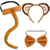 obmwang 3 Pieces Monkey Costume Set Monkey Ears Headband Bowtie and Tail Fancy Animal Cosplay Accessories for Halloween Dress Up Party