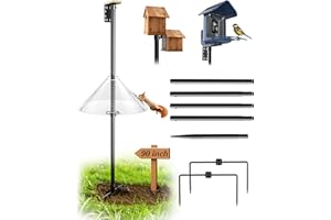 ONLYFLY Bird Feeder Pole with Squirrel Baffle - 90 Inch Bird House Pole for Outdoors Heavy Duty, Squirrel Proof Baffle with Stainless Steel Spring for Better Defense, Slip-Fit Connection