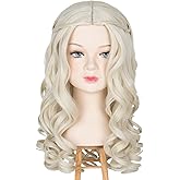 Miss U Hair Long Platinum Blonde Curly Wig with Braid Princess Fairy Tale Queen Costume Wig for Halloween Cosplay