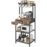 YATINEY Bakers Rack with Storage, Coffee Bar with Pod Drawer Holder | 4-Tier Coffee Bar Station intended for K-Cup Pods, Kitchen Storage Rack with Hooks, for Living Room, Home Cafe, Kitchen