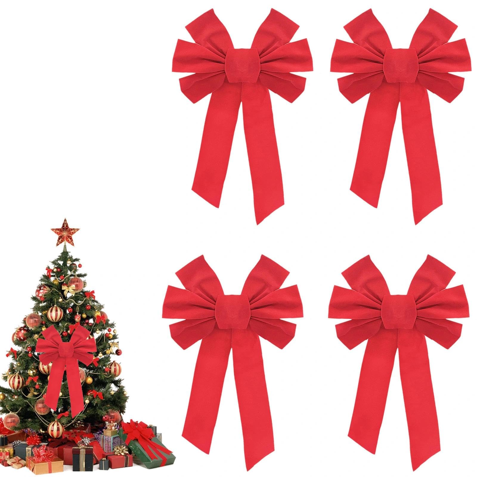 TULEBOLIAN 4pcs Red Velvet Christmas Bow,40 * 25cm,Christmas Bows,Large Red Bow,For Christmas Tree,Home Decor,Christmas Wreaths,Party Decoration