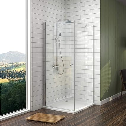 Meykoe Duschkabine Pendeltür 90x90cm aus 6mm ESG Sicherheitsglas mit Nano Beschichtung Dusche mit Seitenwand Höhe 185cm Rahme