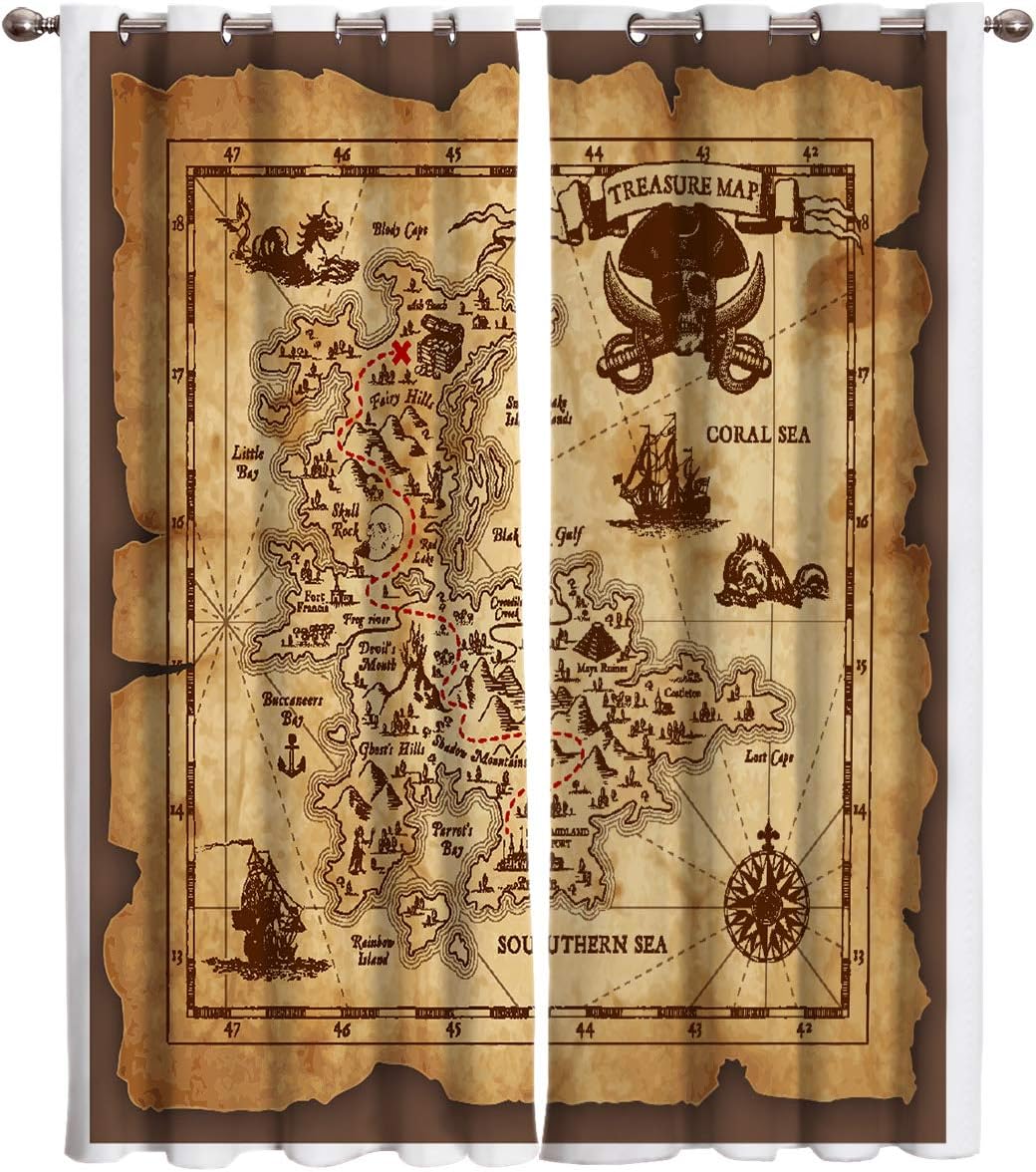 Amazon Com Window Curtains Pirates Of The Caribbean Treasure Map