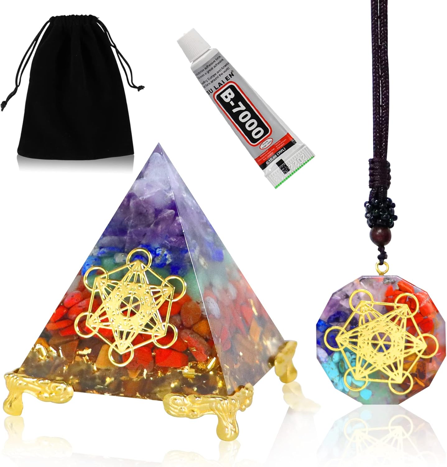 Mixed Media - YQuiet Orgone Pyramid, Energy Generator Organite Crystal Pyramids for Positive Energy, Chakra Pyramid for E-Energy Protection & Healing- Meditation Crystal Chakra Necklace,Gifts for Men Women