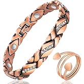 Mahnco Copper Bracelets for Women Pure Copper Magnetic Bracelet Jewelry | 100% Solid Pure Copper Bracelet, Powerful 3500 Gauss Magnets, Lymphatic Drainage Ring &amp; Adjustable Tool Include