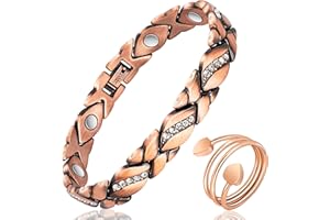 MAHNCO Copper Bracelets for Women, Magnetic Bracelets for Women & Heart-Shaped Lymphatic Drainage Ring with 3500 Gauss Magnet Classic Crystal Design Jewelry Gift