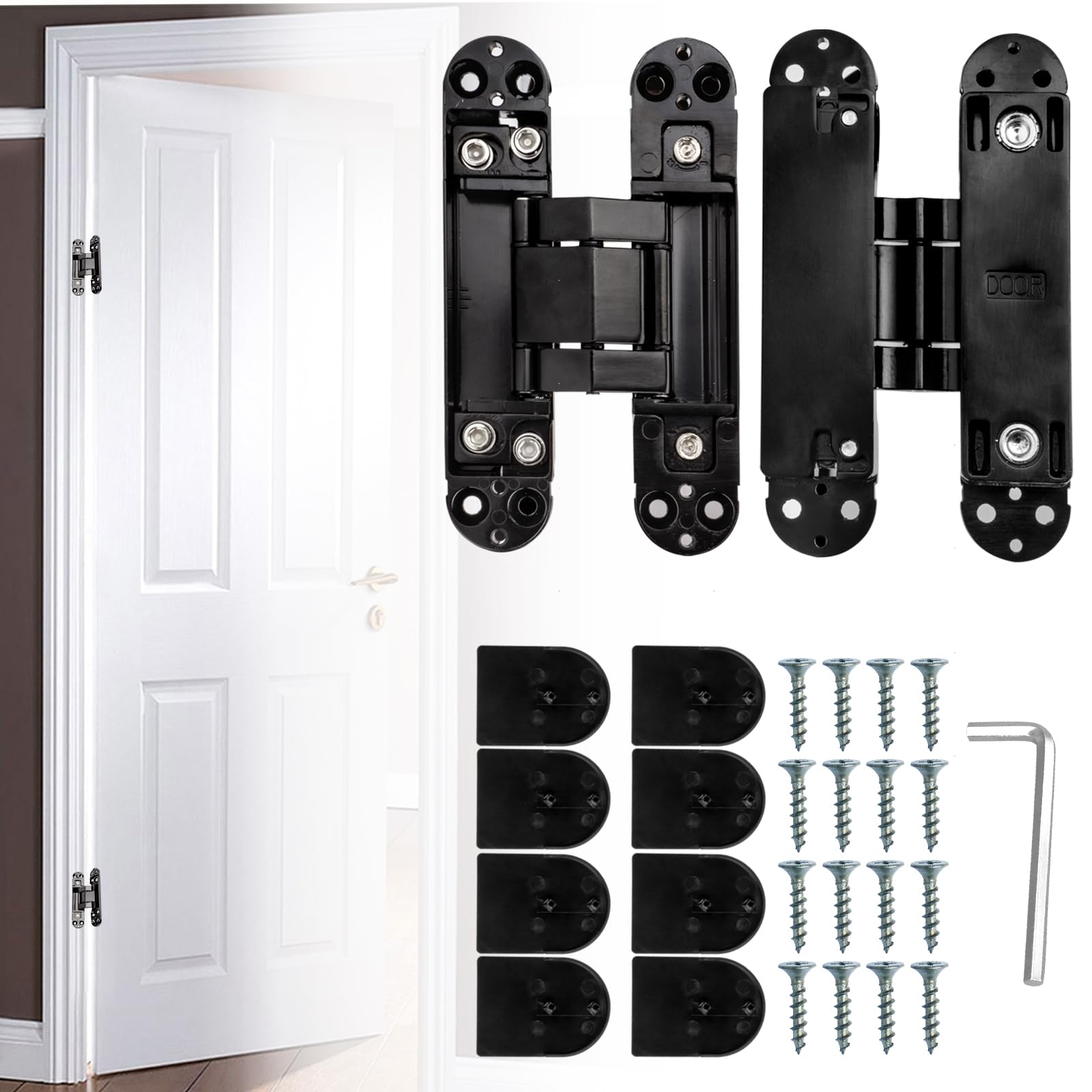 Cokritsm 5.5inch Hidden Door Hinges Invisible Hinges for Doors 180 Degrees Concealed Door Hinges 3D Folding Door Hinge with Hex Wrench Screws for Wooden Door 60kg 2Pack
