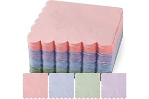 100pcs Pastel Cocktail Napkins, Scalloped Edged Dinner Napkin, Colorful Summer Engagement Decorative Square Napkin Paper, Dis