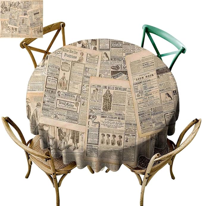 Modubele Antique Pattern Round Tablecloth，Newspaper Pages