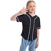 Mowbeat Boys Baseball Jersey Kids Short Sleeve Girls Hip Hop T Shirts Toddler Sport Button Down Jersey Shirt