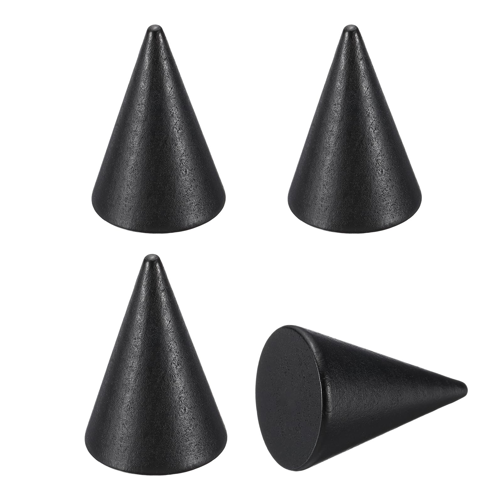 PATIKIL Wood Cone Ring Holder, 4Pcs Wooden Finger Jewelry Ring Display Stand Organizer Wood Cones Rack for DIY Art Crafts, Black (50x35mm)